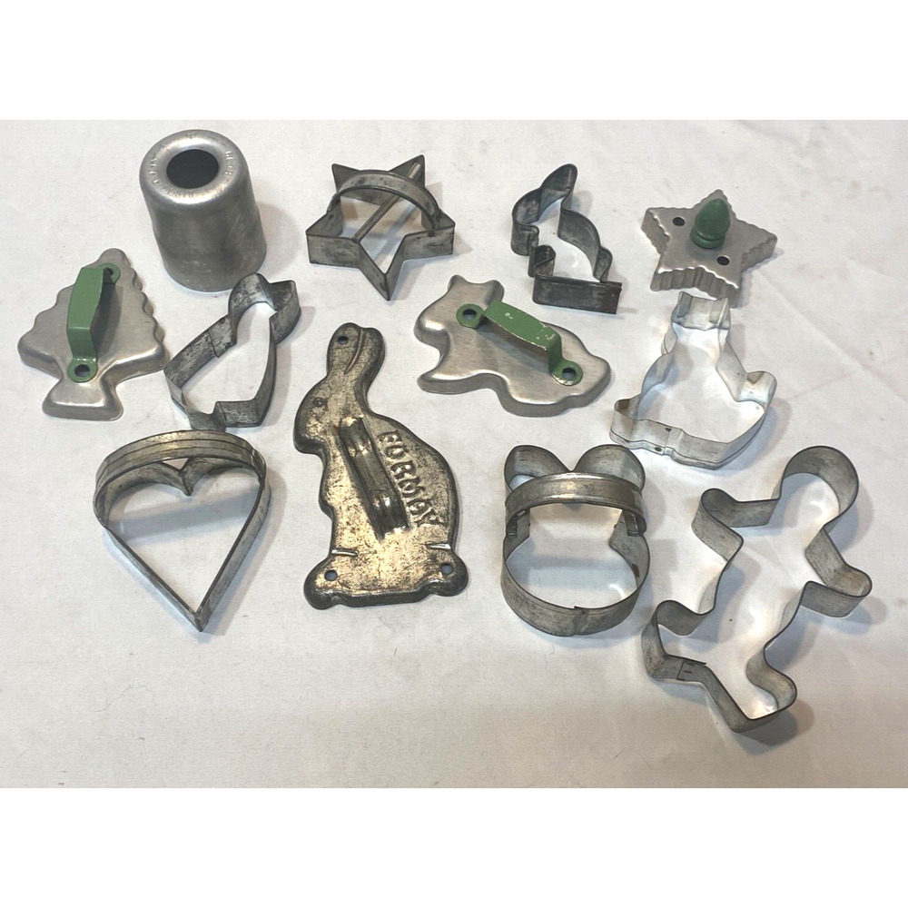 Lot of Vintage Metal Cookie Cutters - Advertising, Sunbonnet Baby, Etc.